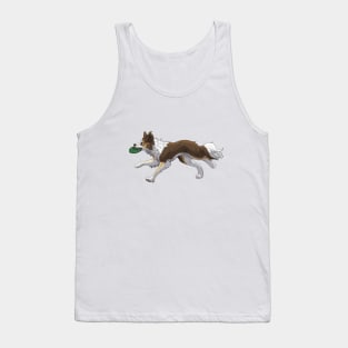 Running Tricolor Brown Border Collie with Frisbee Tank Top